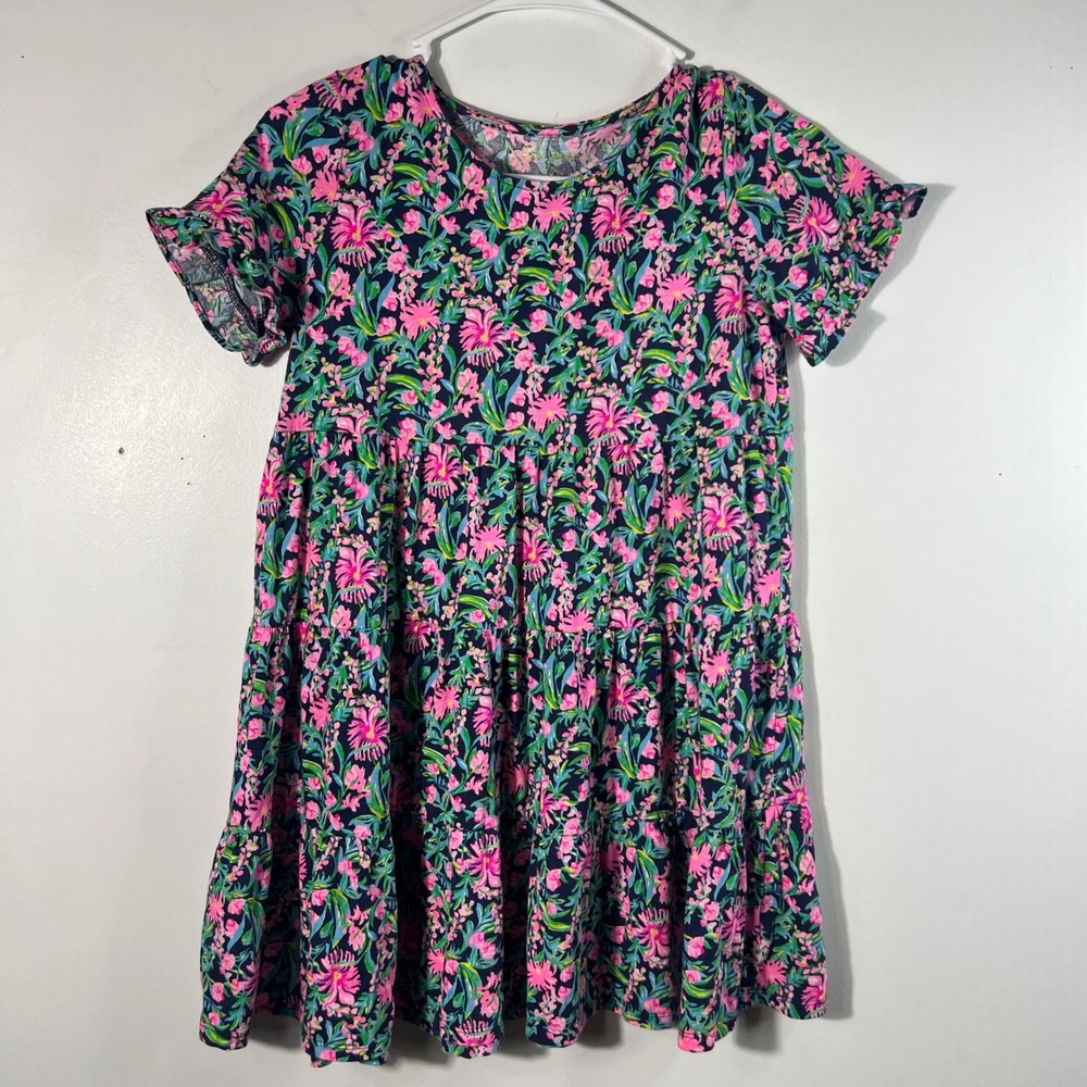 Lilly Pulitzer Girls Jodee Tiered Short Sleeve Swing Dress Floral XL‎ 12 - 14